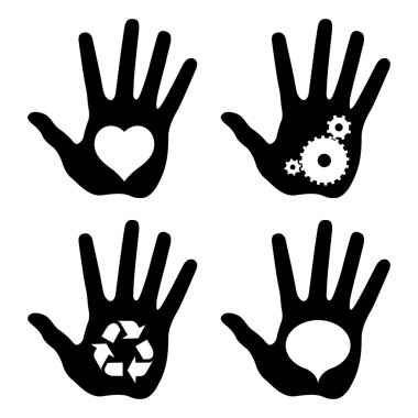 Black hand prints with idea symbols clipart