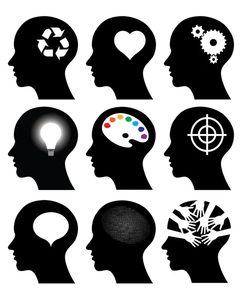 Head icons with idea symbols — Stock Vector