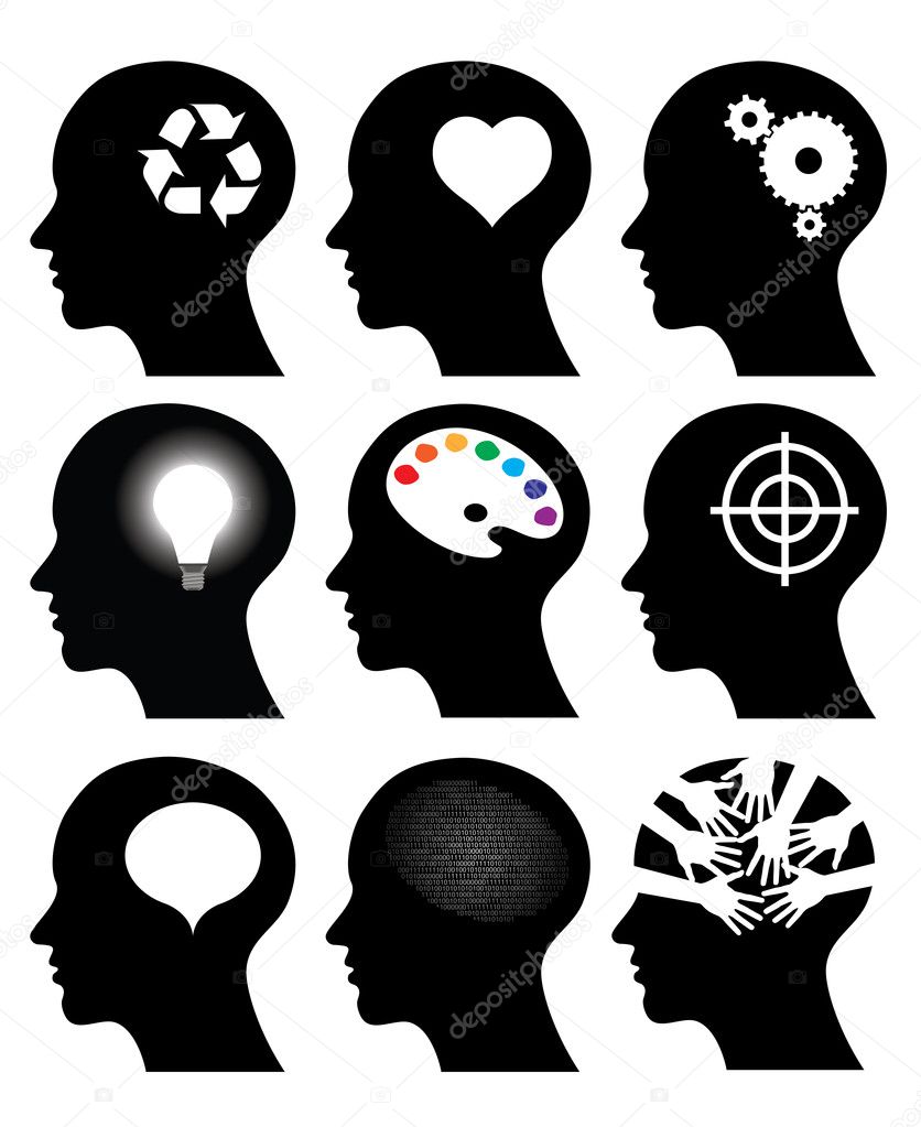 Head icons with idea symbols
