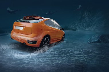 Motions car in underwater ocean life clipart