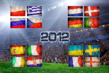 Group of UEFA EURO Championship on the Grunge football field tex clipart
