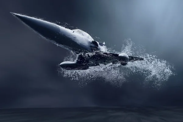 Военный самолет, летящий под водой — стоковое фото