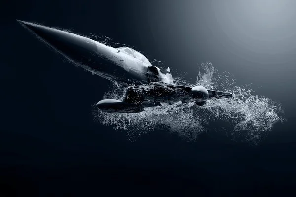 Военный самолет, летящий под водой — стоковое фото
