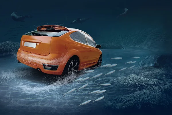 Motions car in underwater ocean life — Stock Photo, Image