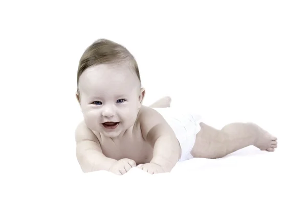 Счастье ребенка на белом фоне — стоковое фото