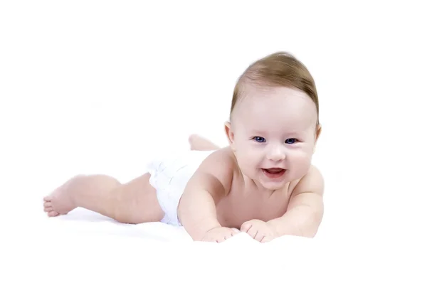 Bebê felicidade no fundo branco — Fotografia de Stock
