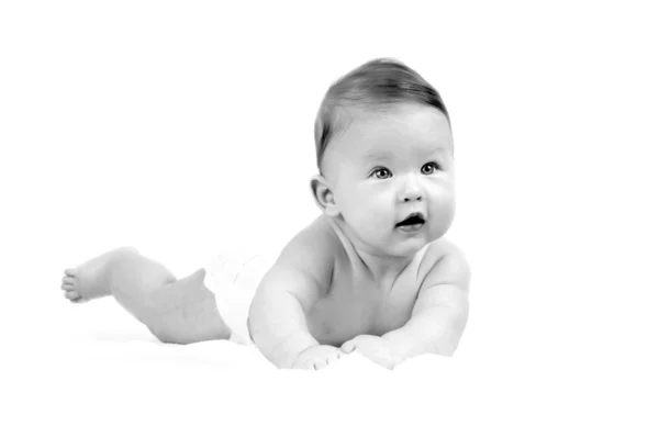 Bebê felicidade no fundo branco — Fotografia de Stock