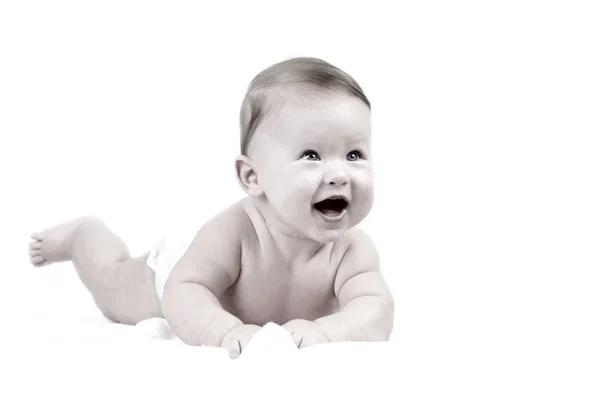 Felicità bambino sullo sfondo bianco — Foto Stock