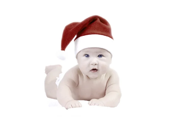 Bambino a Capodanno cappello isolato sul bianco — Foto Stock