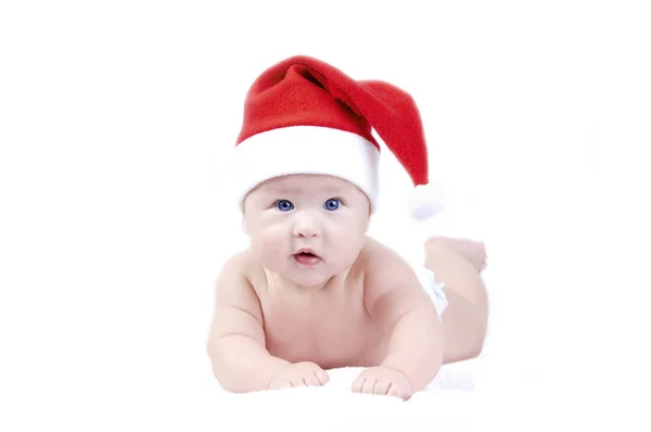 Baby in New Years hat isolated on the white — Stock Photo, Image