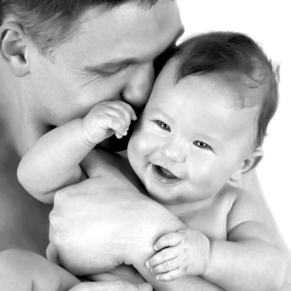 Geluk baby op de vaders handen — Stockfoto