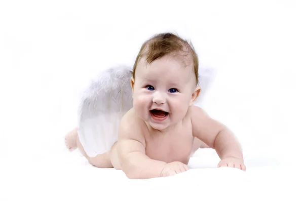 Bonheur bébé ange sur le fond blanc — Photo