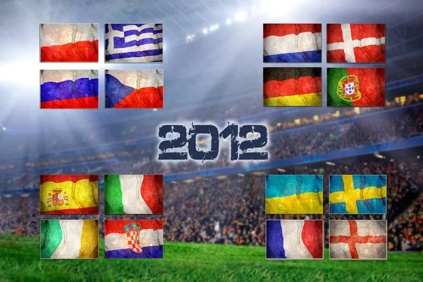 stock image Group of UEFA EURO Championship on the Grunge football field tex