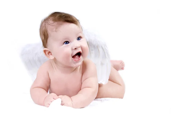 Felicità angelo bambino sullo sfondo bianco — Foto Stock
