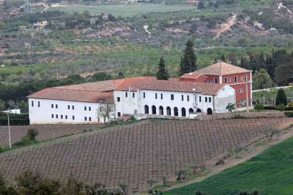 Monasterio con viñedo situado en la región Conca de Barbera. Cataluña, España —  Fotos de Stock