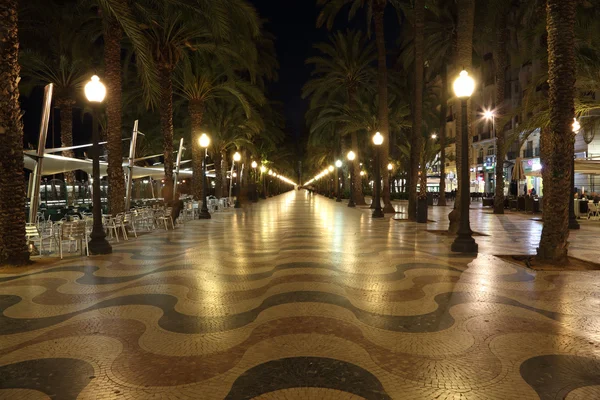 アリカンテ カタルーニャ スペイン夜ライトアップ プロムナードします。 — ストック写真