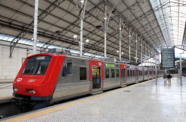 Train in the Gare do Oriente station, Lisbon clipart