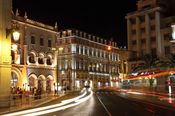 Praca d. pedro iv v noci. Lisabon, Portugalsko — Stock fotografie
