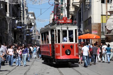 Old tram at Istiklal Avenue in Istanbul clipart