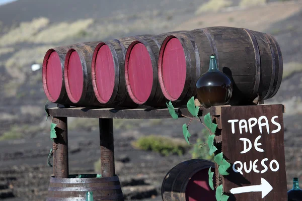 Barris de vinho numa adega em Canary Island Lanzarote, Espanha — Fotografia de Stock
