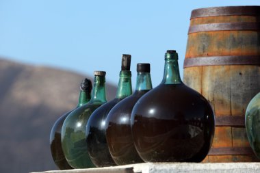 Wine bottles in a winery on Canary Island Lanzarote, Spain clipart