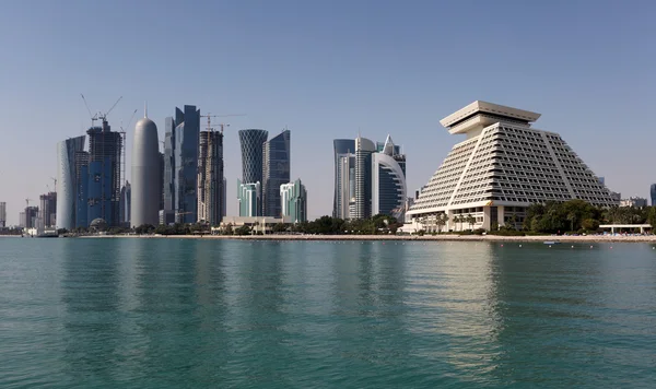 Skyline of the new Fabia downttown district Al Dafna, Qatar, Middle East — стоковое фото