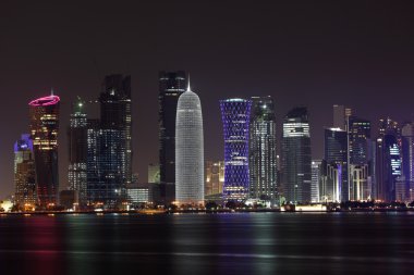 Doha skyline at night, Qatar, Middle East clipart