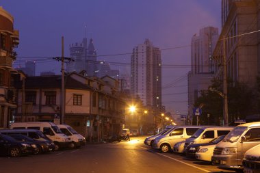 Street at night in Shanghai, China clipart