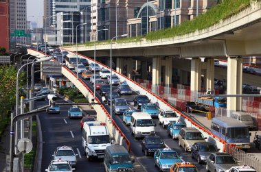 Rush Hour Traffic in Shanghai, China clipart