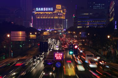 Central Tibet Road at night, Shanghai China clipart