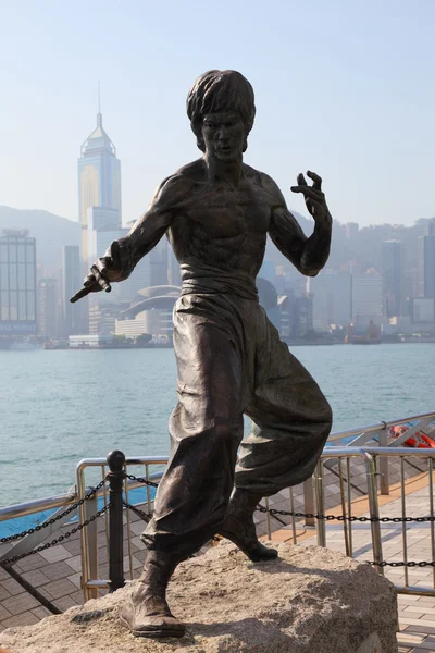 Estatua del famoso actor Bruce Lee en la Avenida de las Estrellas en Hong Kong —  Fotos de Stock