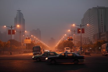 Shanghai city street in the morning, China clipart