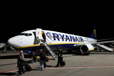 Ryanair airplane at the airport of Frankfurt Hahn, Germany clipart