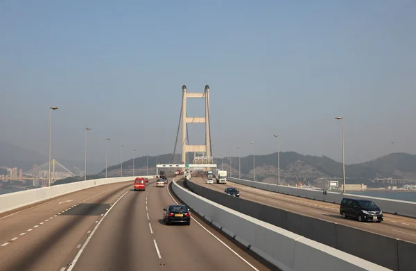 stock image Traffic at Tsing Ma bridge in Hong Kong