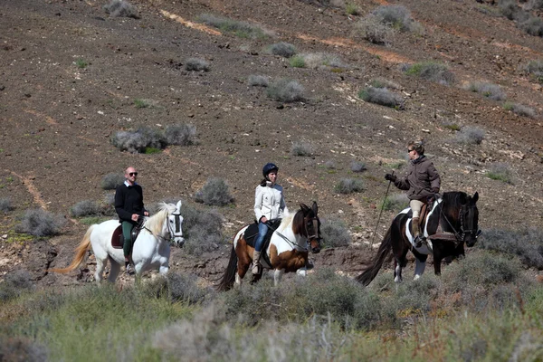 通过富埃特文图拉山骑马的组 — 图库照片