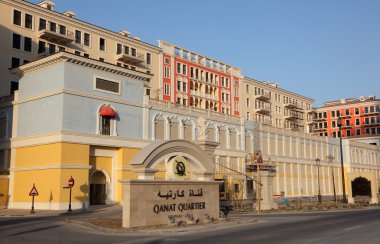 Qanat Quartier - residential buildings at the Pearl in Doha, Qatar clipart