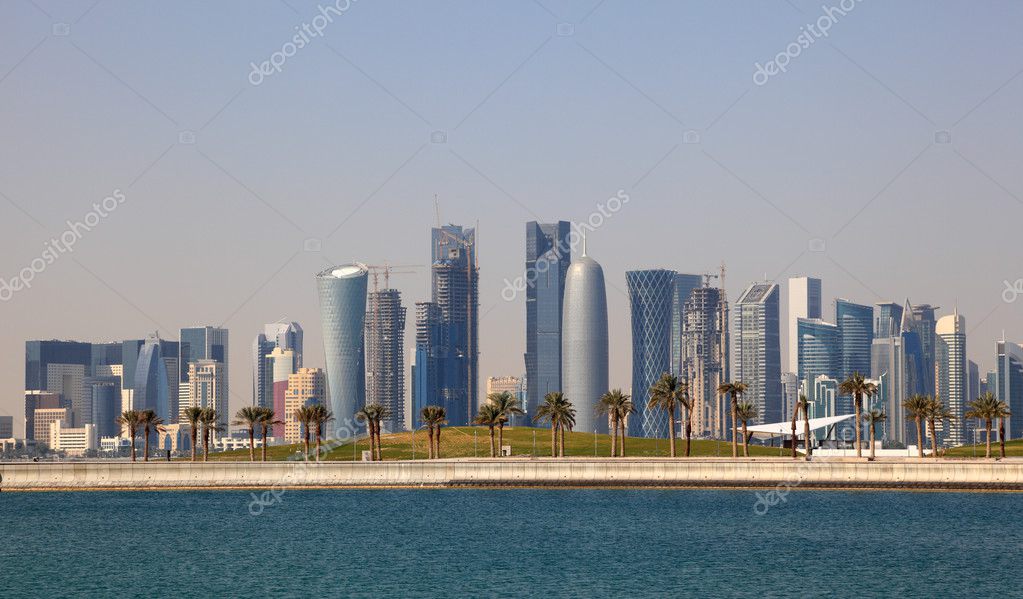 Skyline of Doha downtown district. Qatar, Middle East