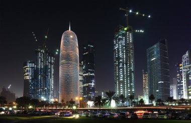 Doha downtown West Bay at night, Qatar, Middle East clipart