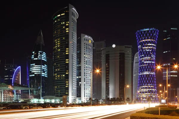 stock image Doha downtown at night, Qatar