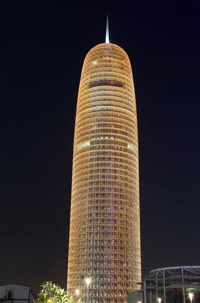Burj Qatar illuminated at night, Doha West Bay, Qatar — Stock Photo, Image
