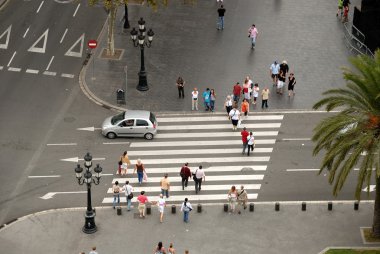 Aerial view of pedestrian crossing in the city. Barcelona, Spain clipart