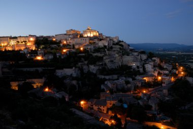 Night view over Gordes, southern France clipart