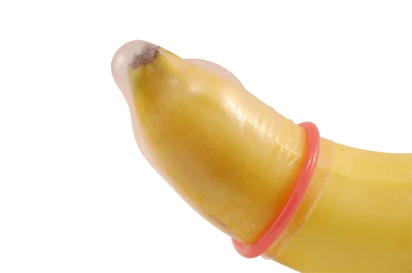 Kondom på banan — Stockfoto