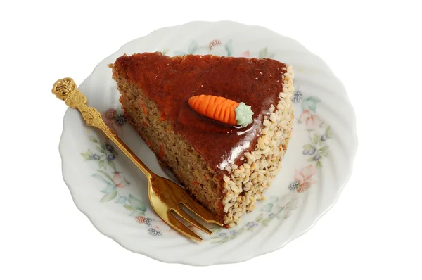 Piece of Cake with Marzipane Carrot isolated on white — Stock Photo, Image