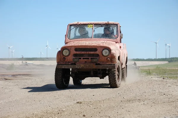 stock image Russian UAS jeep at offroad rally competition