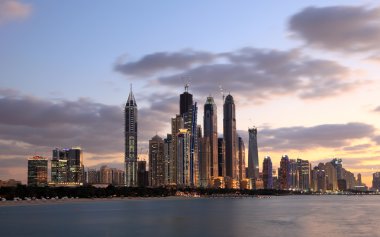 Dubai Marina skyline at night. Dubai clipart