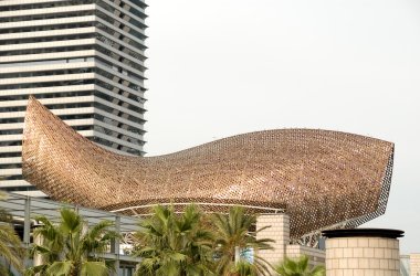 Frank Gery whale sculpture on the beach in Barcelona Spain clipart