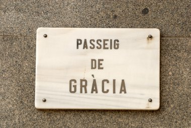 Passeig de Gracia street sign in Barcelona, Spain clipart