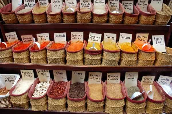 Collection of Spices at the Oriental Market in Granada, Spain — Stock Photo, Image