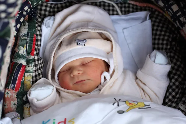 stock image Newborn baby sleeping in the stroller